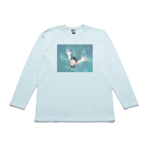 "Raining Outside" Taper-Fit Heavy Cotton Long Sleeve Tee Mint