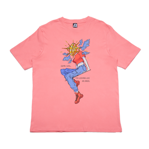 "Do not be afraid" Cut and Sew Wide-body Tee White/Salmon Pink